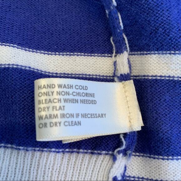 White + Warren blue white striped open front cardigan sweater size Large - Picture 11 of 11